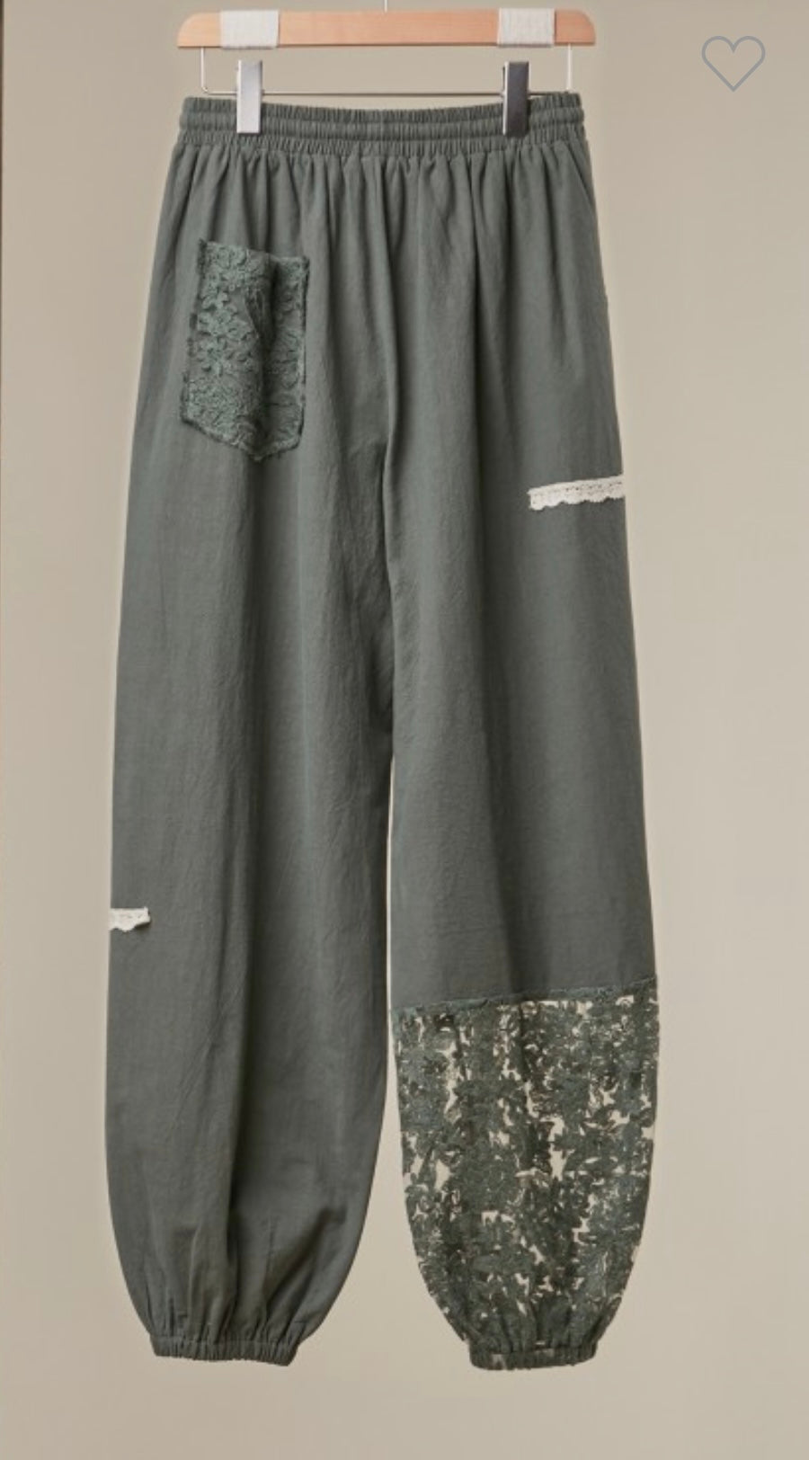Lace Accent Patchwork Crochet Harem Jogger Pants