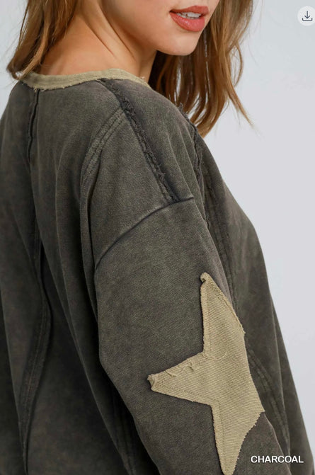 Lucky Star, mineral washed star patch sweatshirt