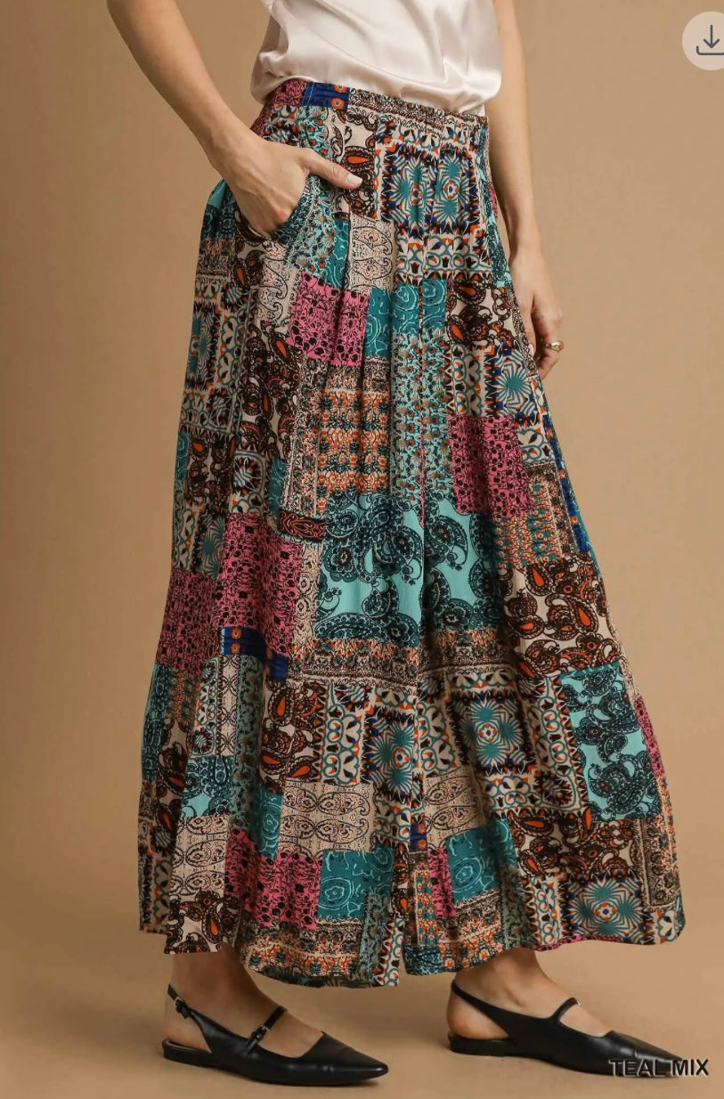Boho Patchwork Wide Leg Palazzo Pants