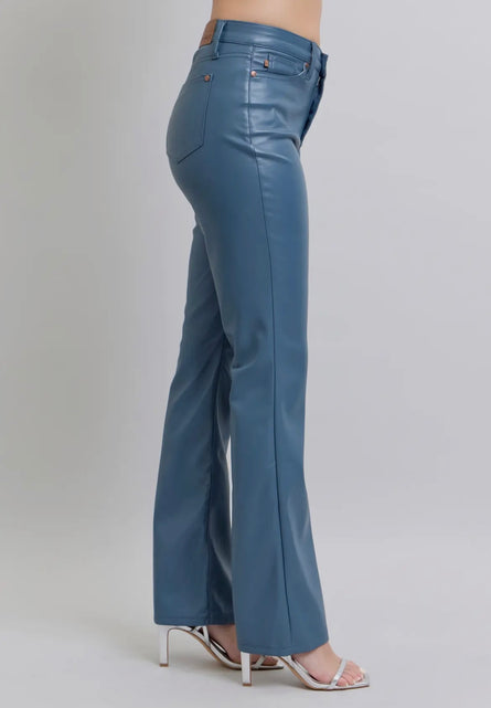 Baby Blue, tummy control baby bootcut leather pants.