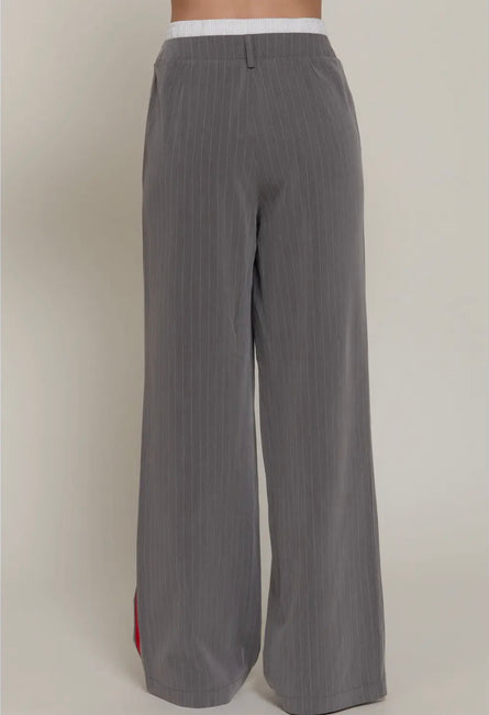 Charcoal Pinstripe Wide Leg Pants
