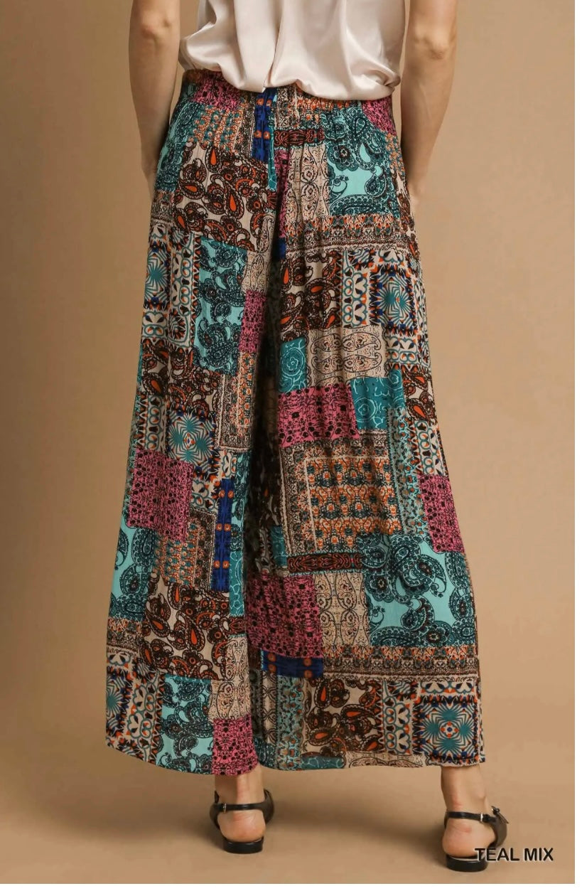 Boho Patchwork Wide Leg Palazzo Pants