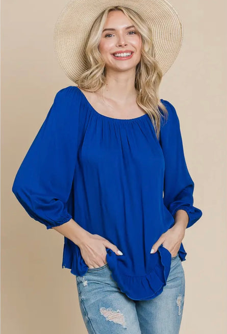 Women’s Convertible Off Shoulder Ruffle Hem Rayon Blouse