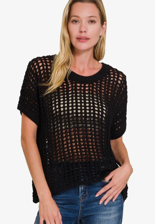Seaside Drift Open Knit Sweater