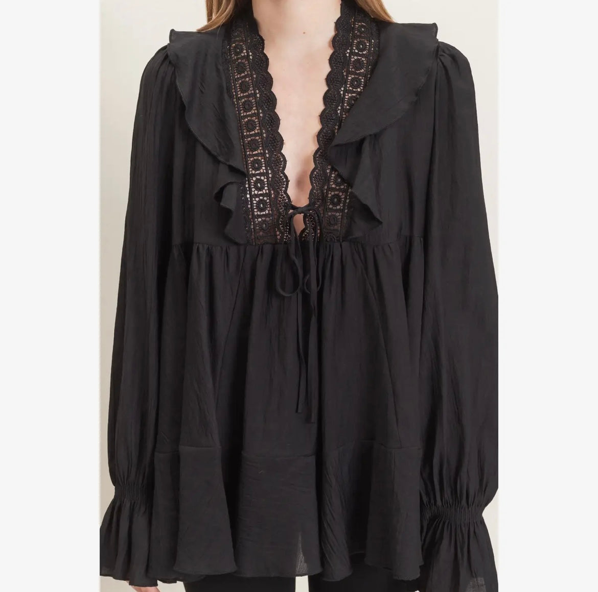 Romantic Lace Boho Ruffle Babydoll Tunic Top
