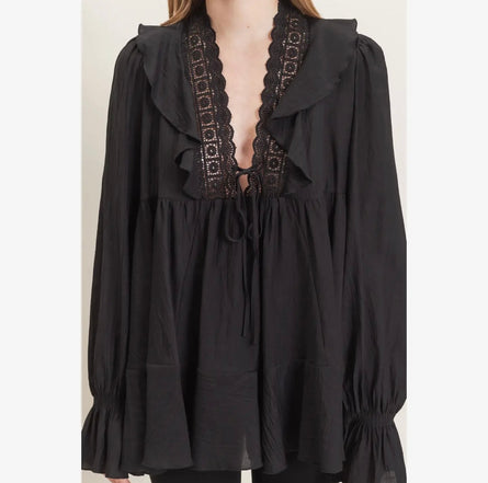 Romantic Lace Boho Ruffle Babydoll Tunic Top