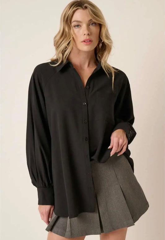Effortless Black Oversized Button Down Tunic Top