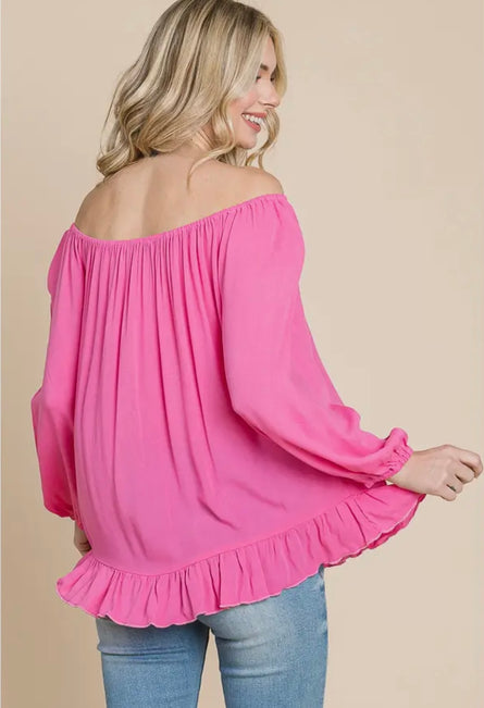 Women’s Convertible Off Shoulder Ruffle Hem Rayon Blouse
