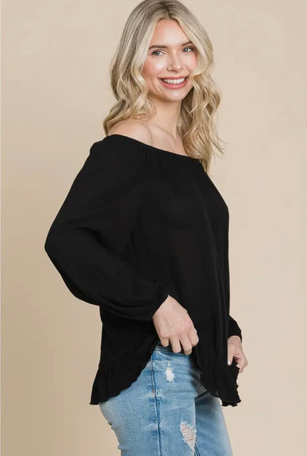 Women’s Convertible Off Shoulder Ruffle Hem Rayon Blouse