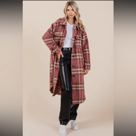 Mauve plaid longline shacket