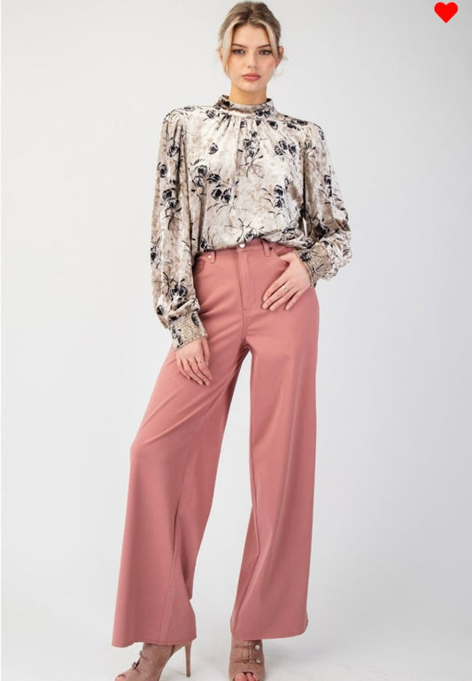 Soft Mauve, brushed wide leg pants