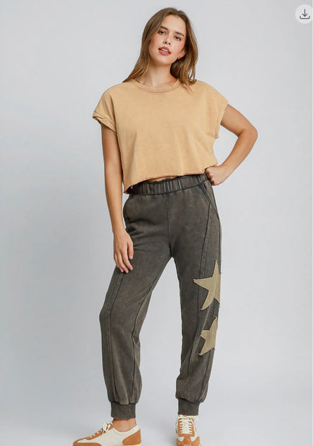 Lucky Star, mineral washed star patch joggers