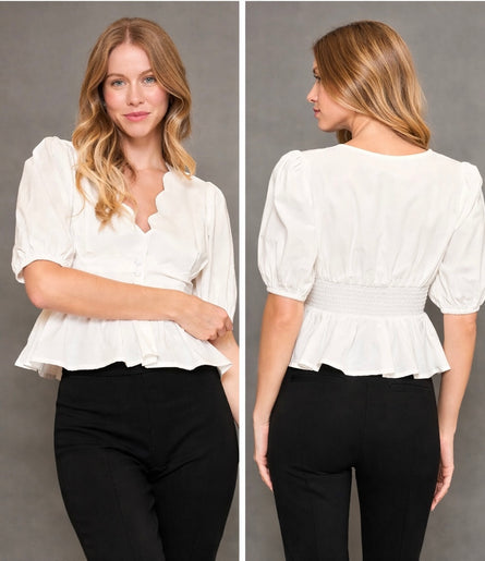 Scalloped Peplum Blouse