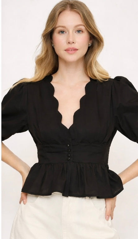 Scalloped Peplum Blouse