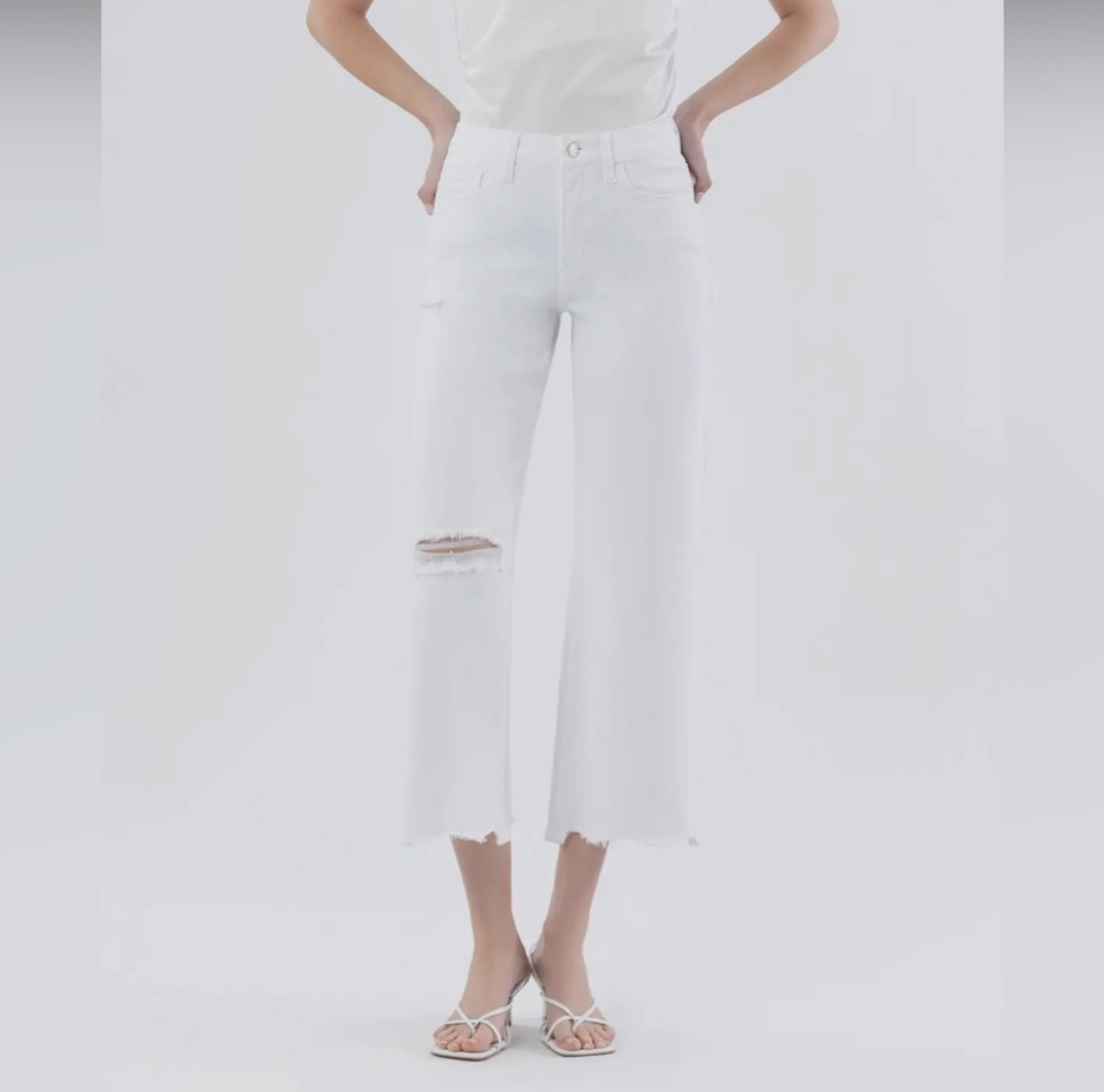 Optic White, high rise cropped wide leg jeans