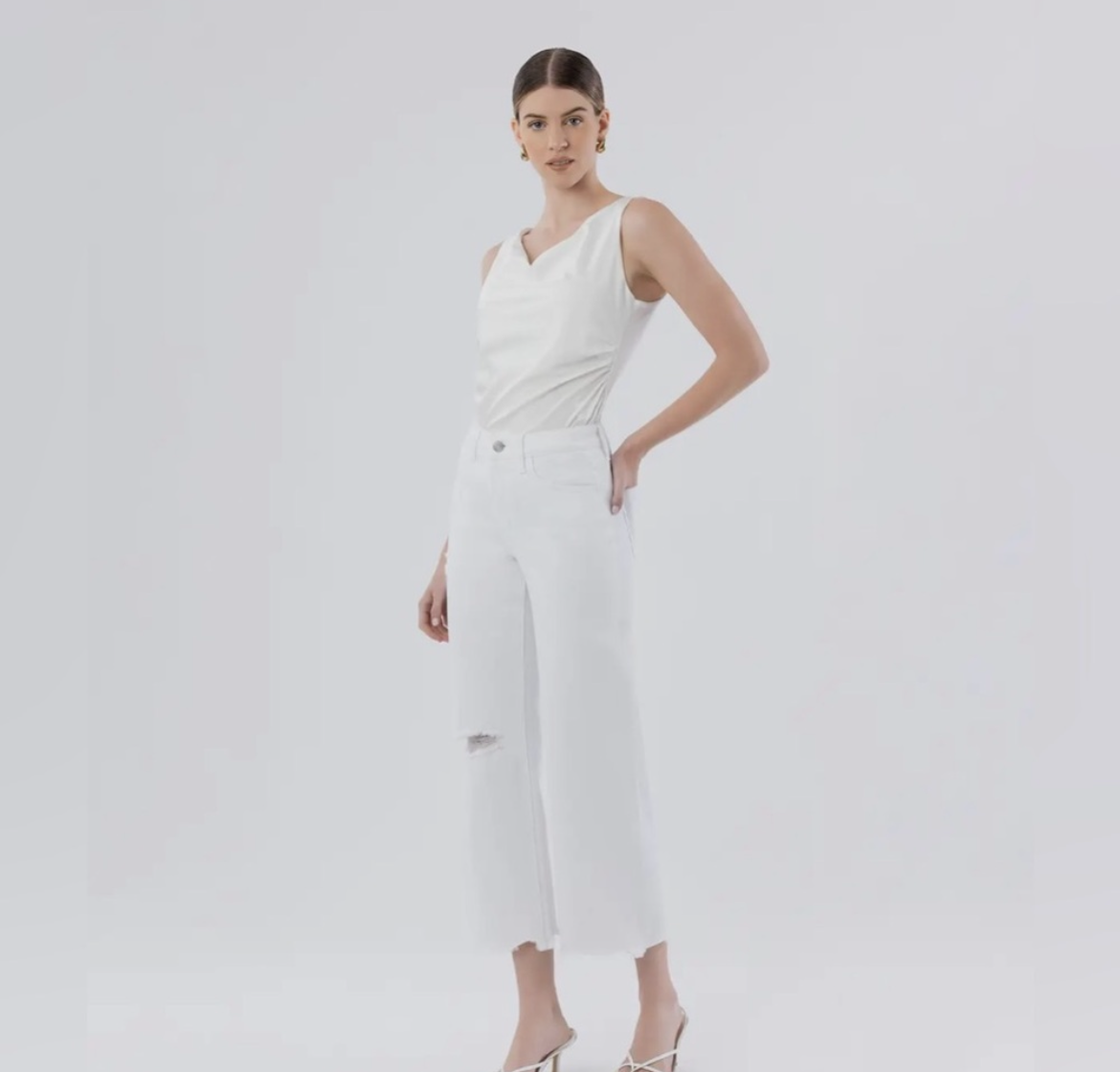 Optic White, high rise cropped wide leg jeans
