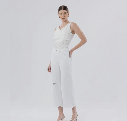 Optic White, high rise cropped wide leg jeans