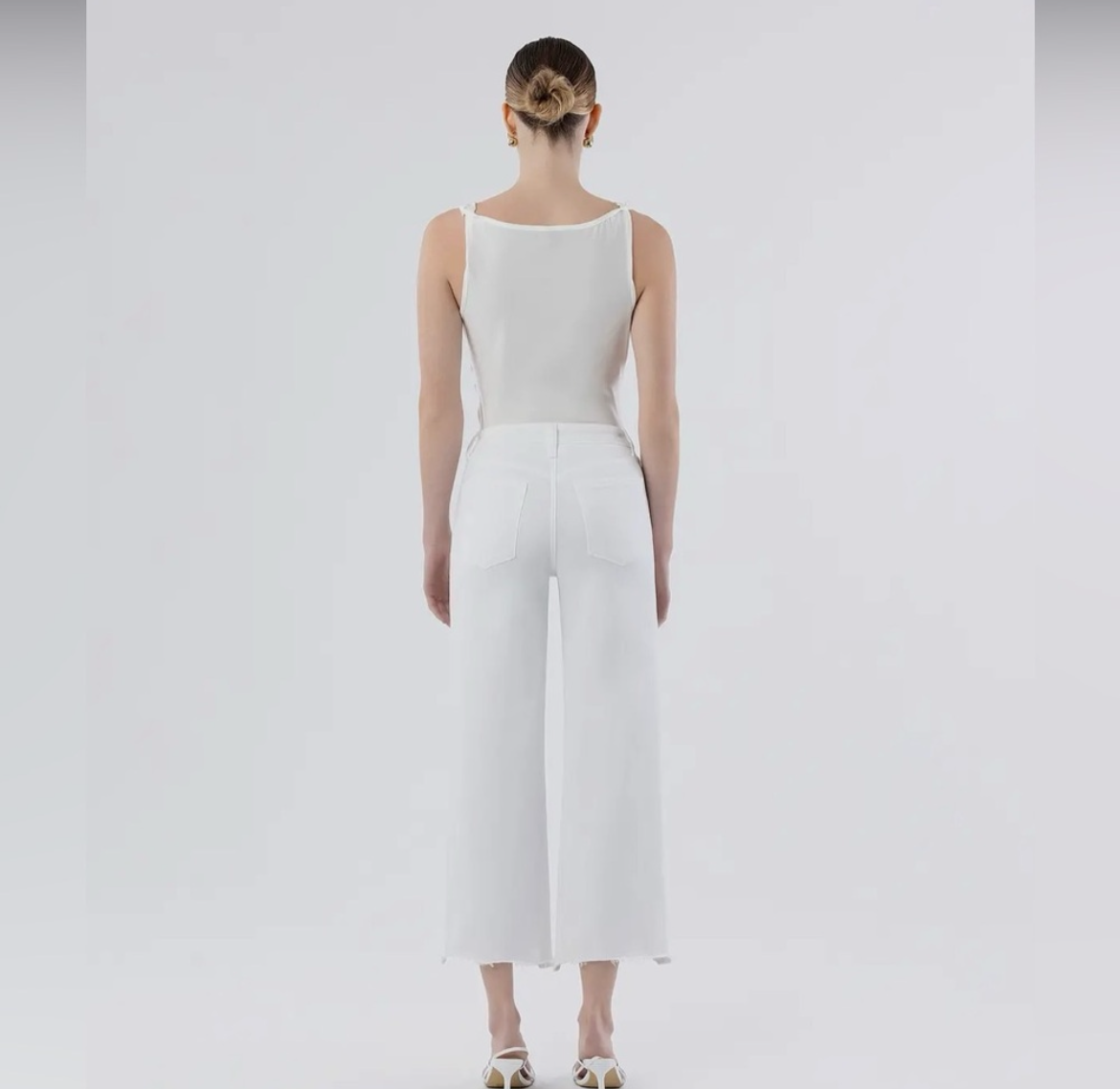 Optic White, high rise cropped wide leg jeans