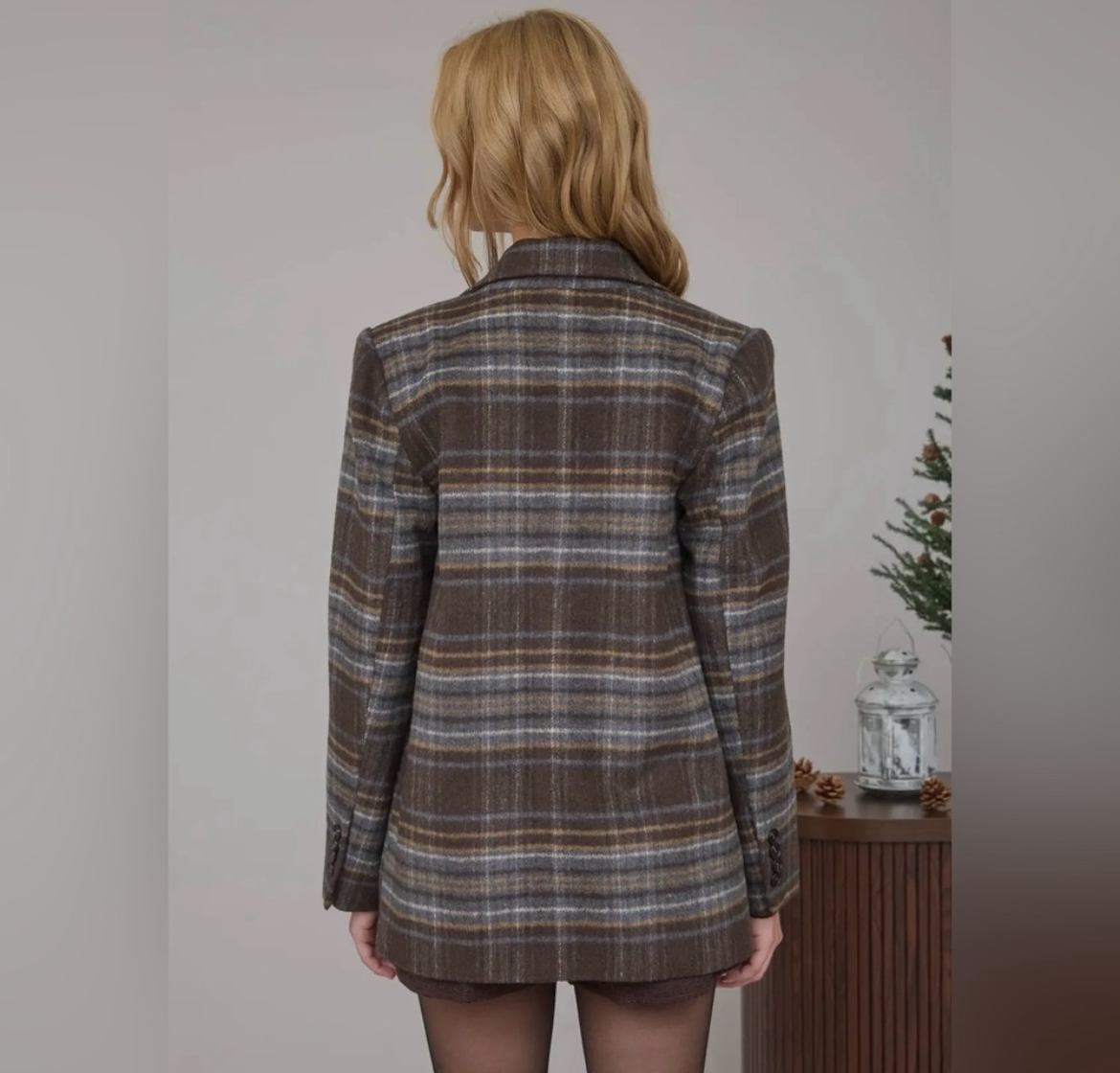 Tones of Brown, plaid notched collar Blazer Jacket